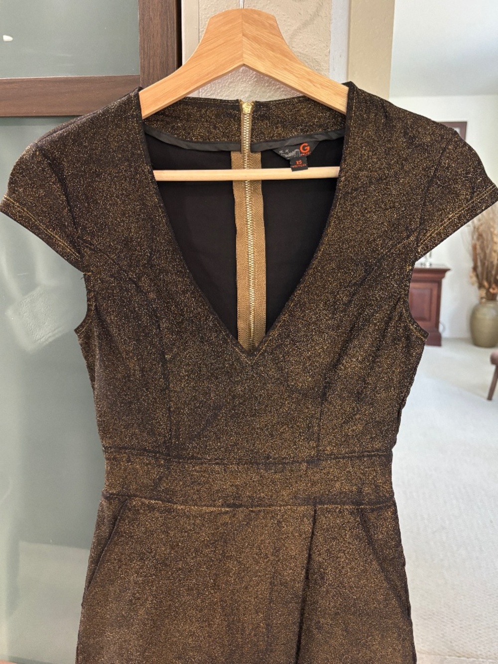 G by Guess Romper Skort - Metallic Black & Gold Size XS - Picture 5 of 11
